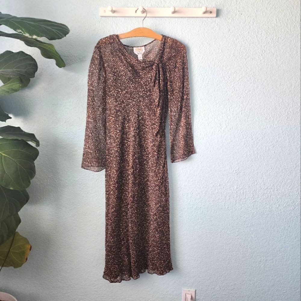 Talbots vintage silk collar tie midi dress Lined